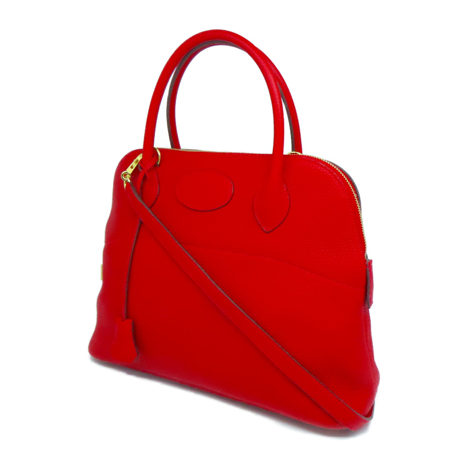 HERMES Clemence皮革Bolide 31金扣手挽肩背兩用袋紅色
