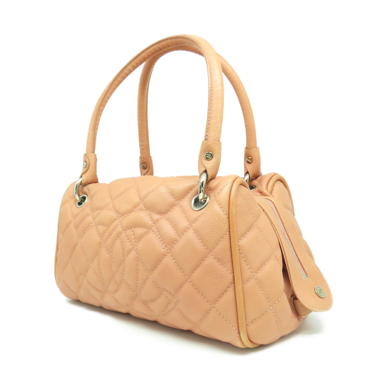 CHANEL 【激減優惠】菱格Caviar皮革Handbag銀扣手挽袋粉紅色