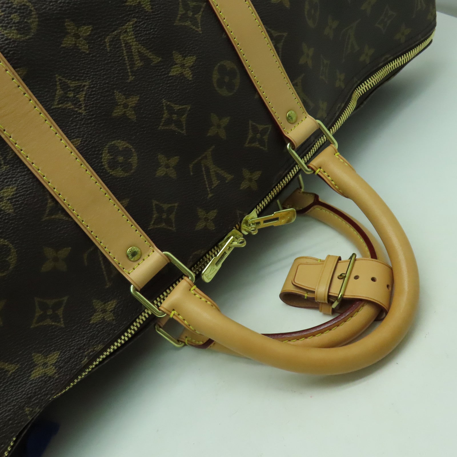 LOUIS VUITTON Monogram Keepall 55金扣手挽肩背兩用袋啡色