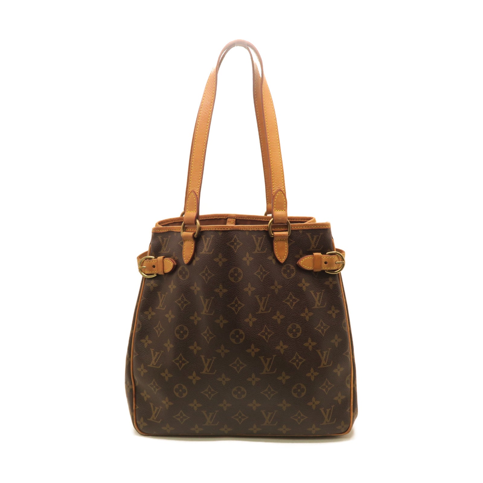 LOUIS VUITTON Monogram Batignolles Vertical Gold Buckle Handle Bag Brown
