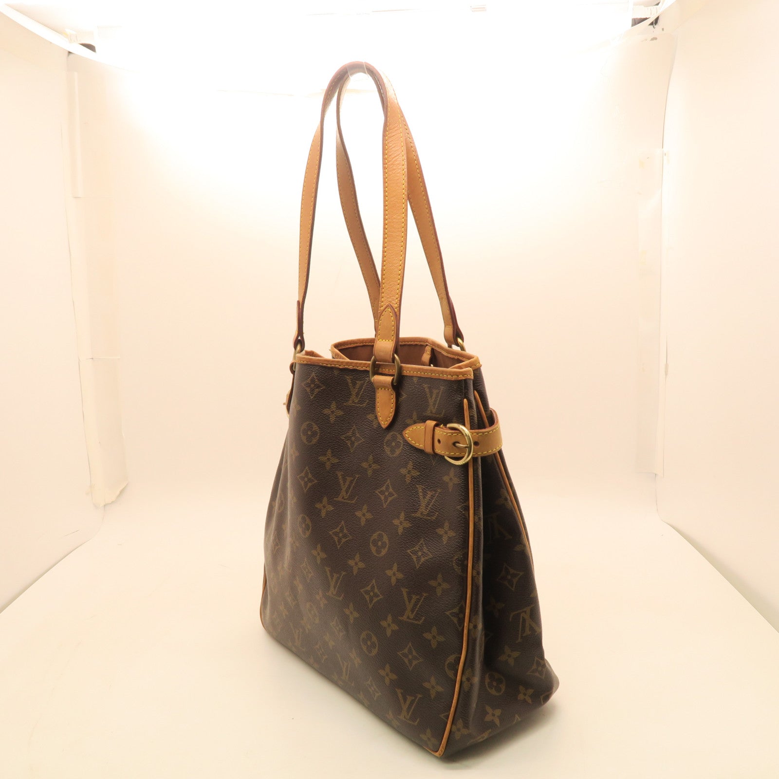 LOUIS VUITTON Monogram Batignolles Vertical Gold Buckle Handle Bag Brown