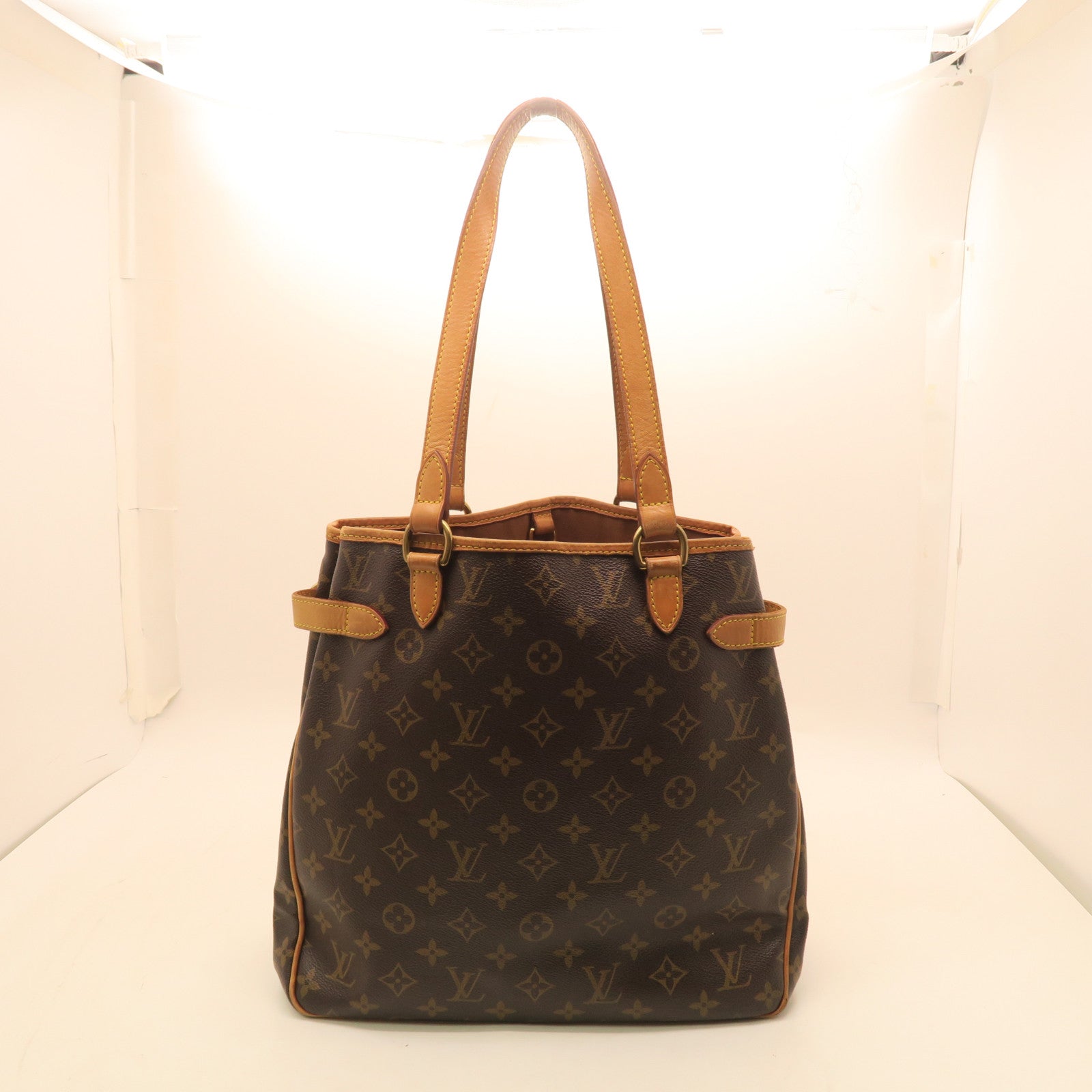 LOUIS VUITTON Monogram Batignolles Vertical Gold Buckle Handle Bag Brown