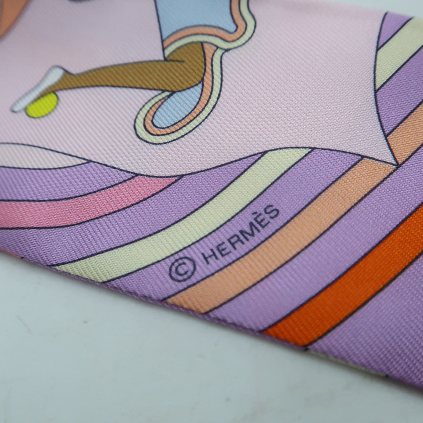 HERMES 絲質Twilly絲巾彩色
