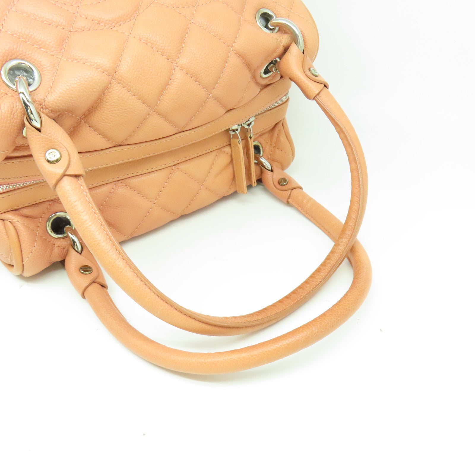 CHANEL 【激減優惠】菱格Caviar皮革Handbag銀扣手挽袋粉紅色