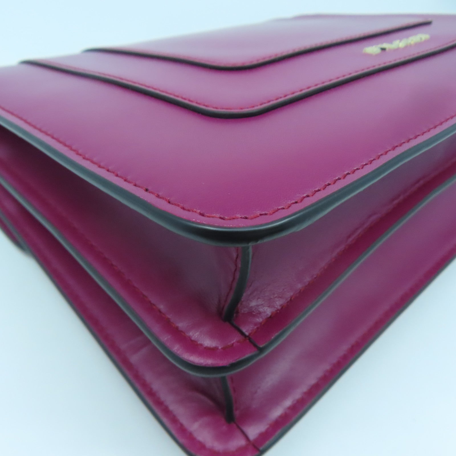 BVLGARI Cowhide Leather Serpenti Gold Buckle Chain Shoulder Bag Purple