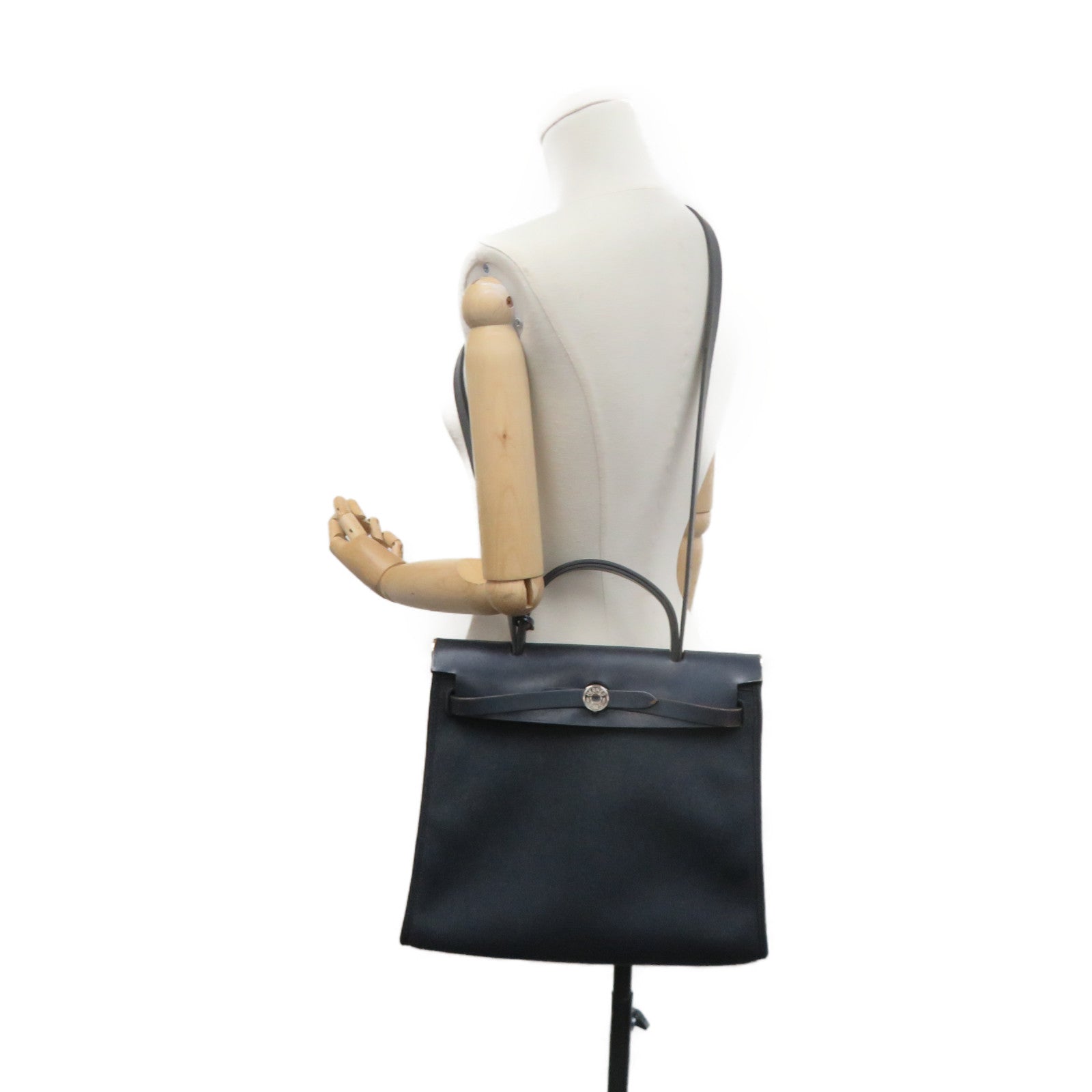 HERMES 【激減優惠】帆布銀扣Herbag PM 2Way Shoulder Bag手挽肩背兩用袋寶藍色