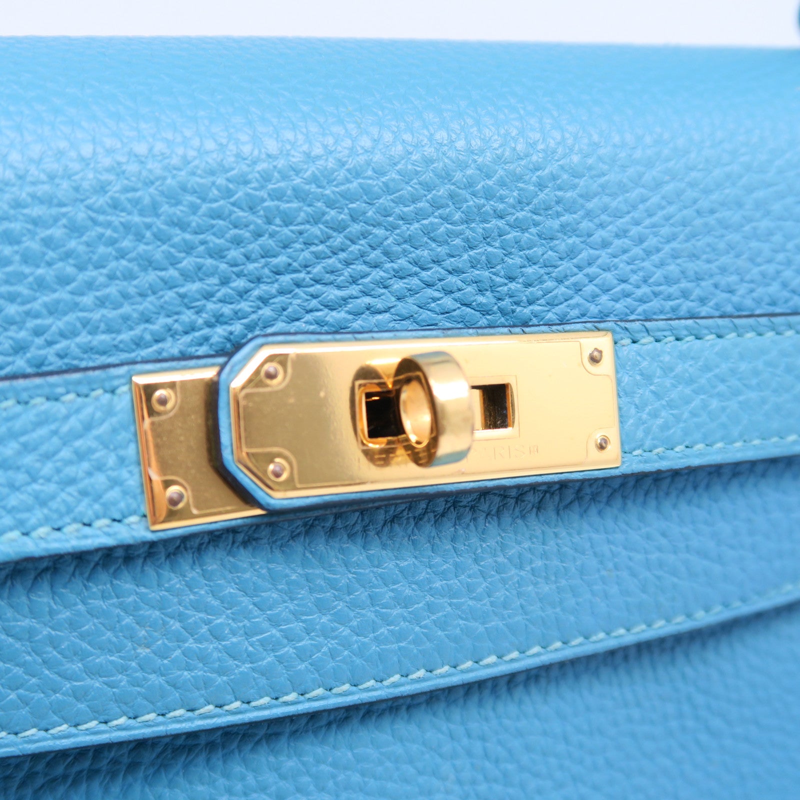 HERMES 【激減優惠】Clemence皮革Kelly 32金扣手挽肩背兩用袋松石藍色