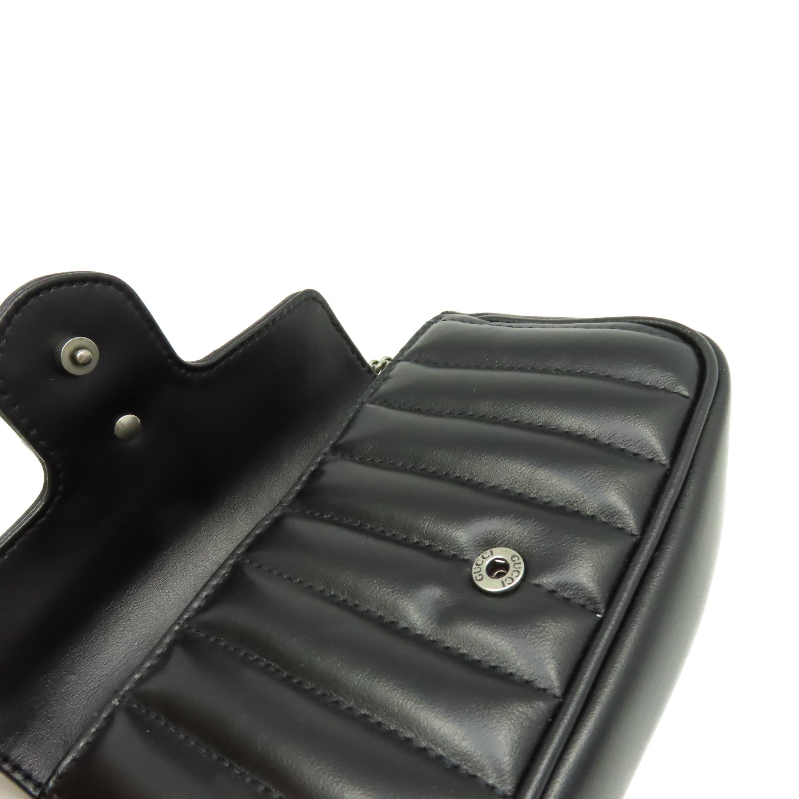 GUCCI 牛皮皮革GG Marmont Shoulder Bag金扣鏈帶肩背袋黑色
