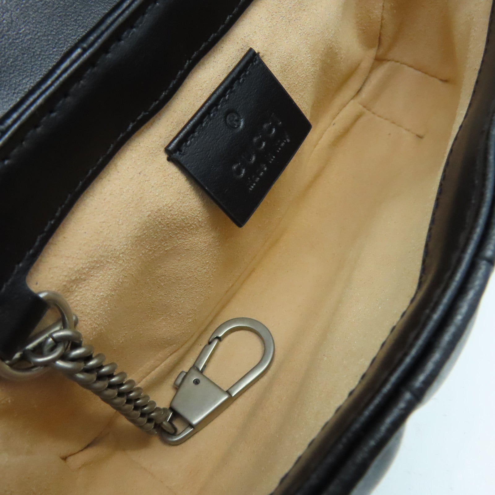GUCCI 牛皮皮革GG Marmont Shoulder Bag金扣鏈帶肩背袋黑色