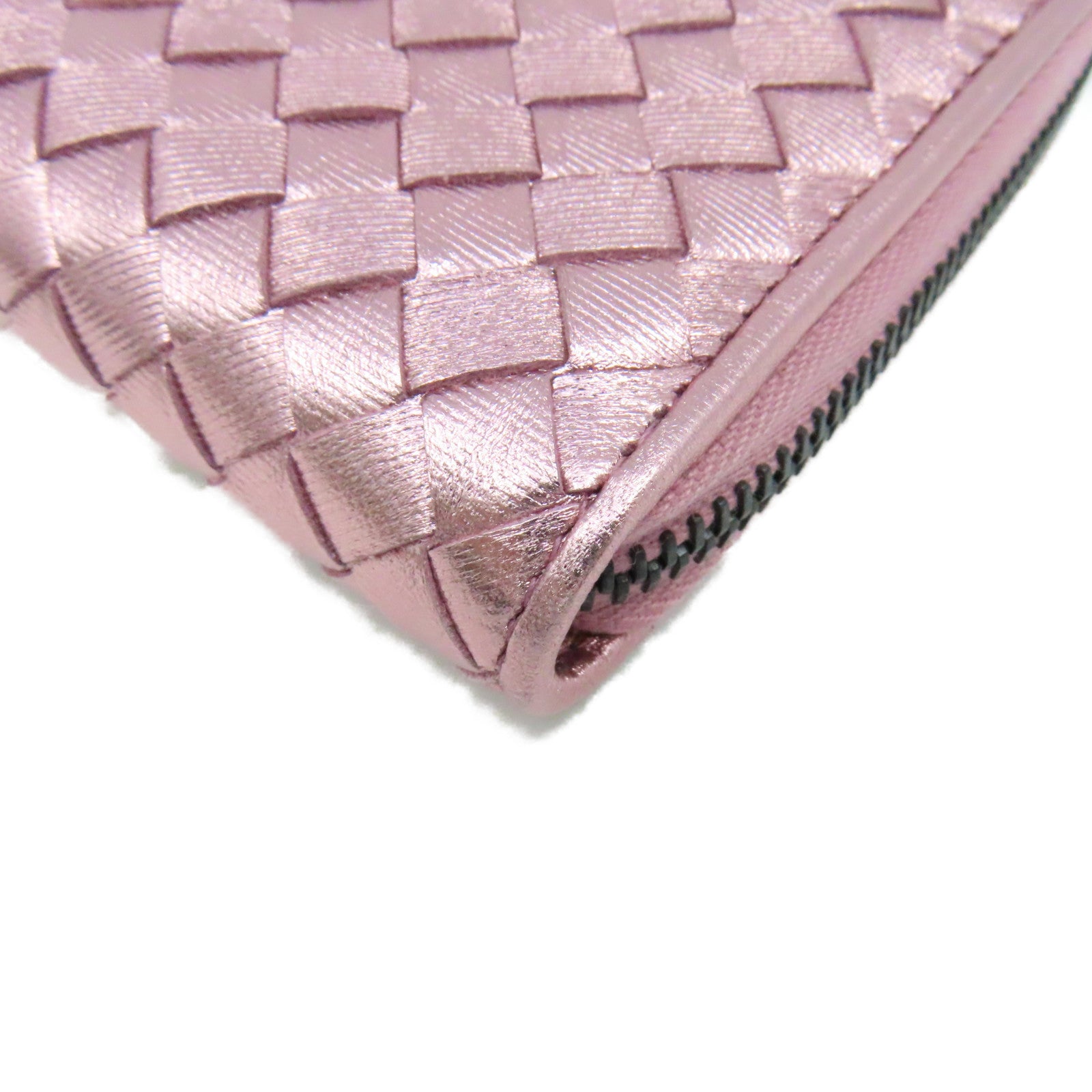 BOTTEGA VENETA 織紋皮革Zipper Long Wallet拉鏈長錢包粉紅色