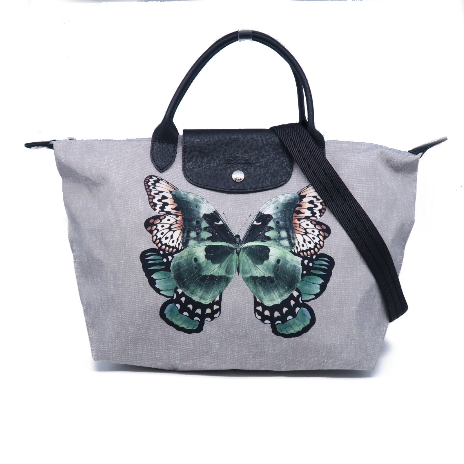 Longchamp 帆布Hand Bag銀扣手挽肩背兩用袋灰色