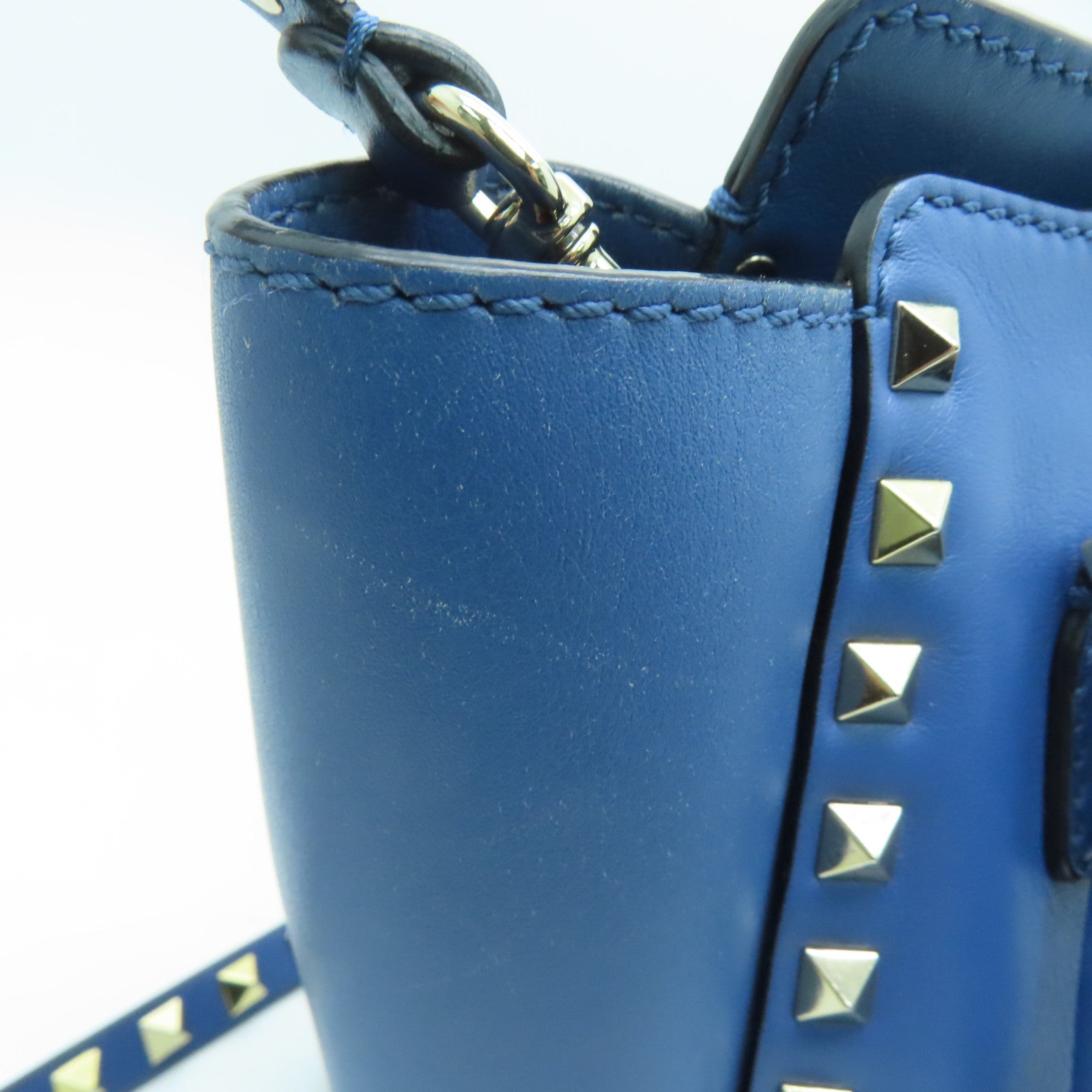 Valentino 牛皮皮革2Way Shoulder金扣手挽肩背两用袋蓝色