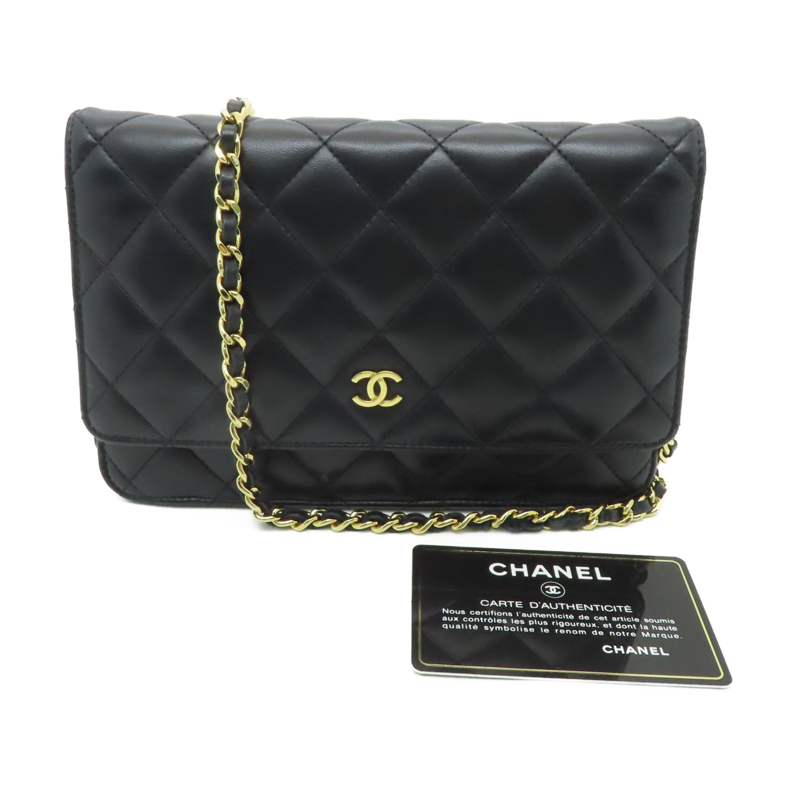 CHANEL 菱格羊皮皮革WOC Shoulder Bag金扣鏈帶肩背袋黒色