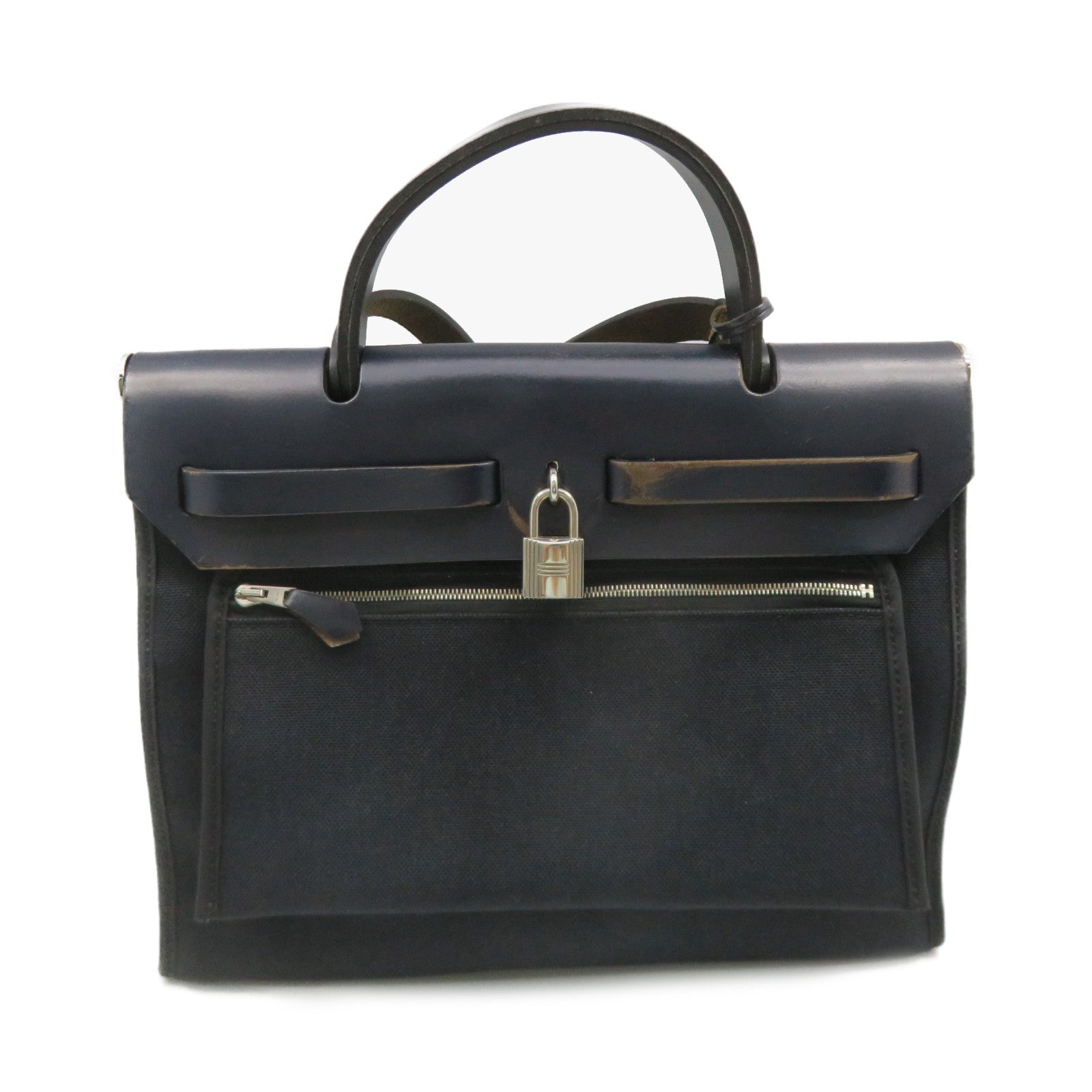 HERMES 【激減優惠】帆布銀扣Herbag PM 2Way Shoulder Bag手挽肩背兩用袋寶藍色