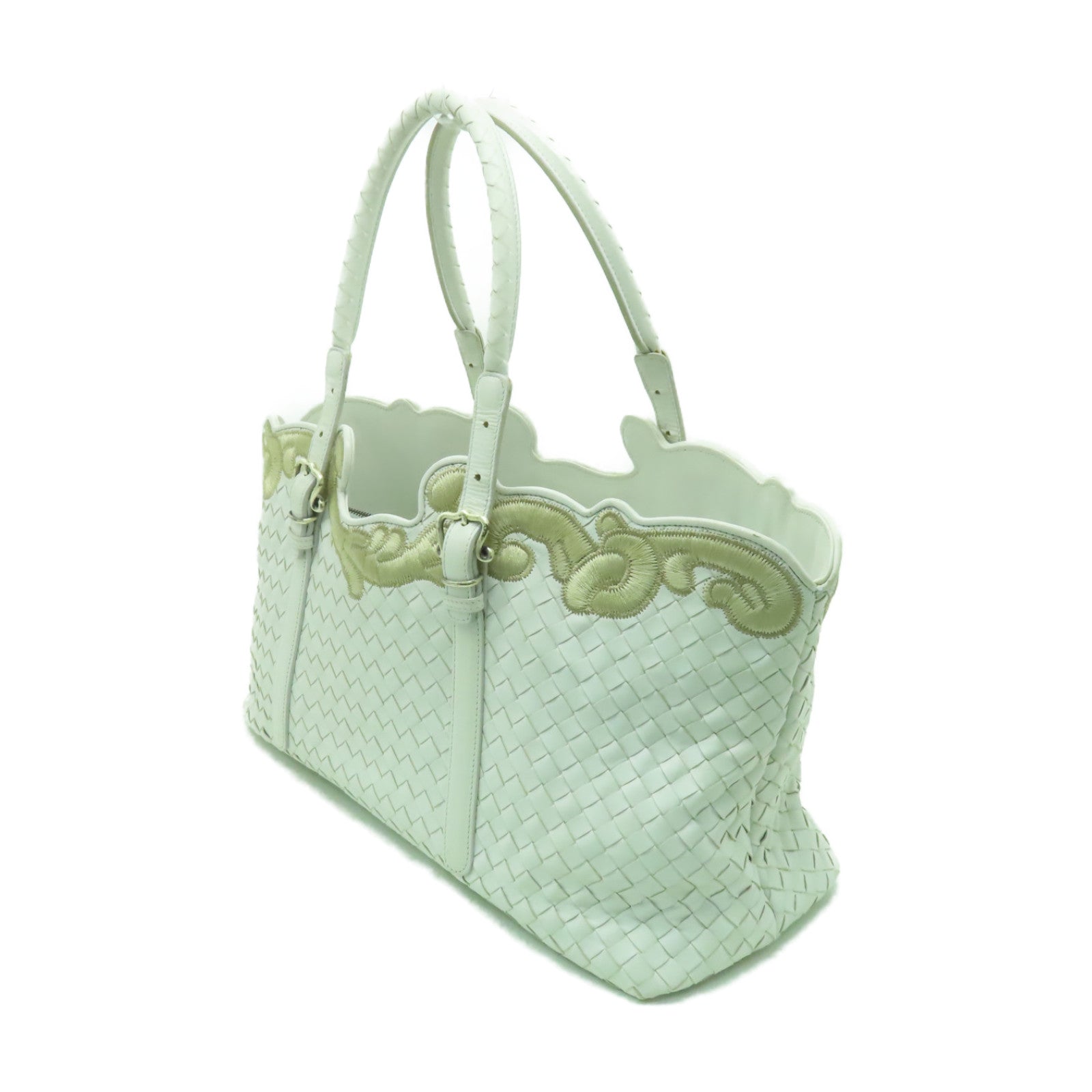 BOTTEGA VENETA 織紋皮革Shoulder Bag金扣肩背袋白色