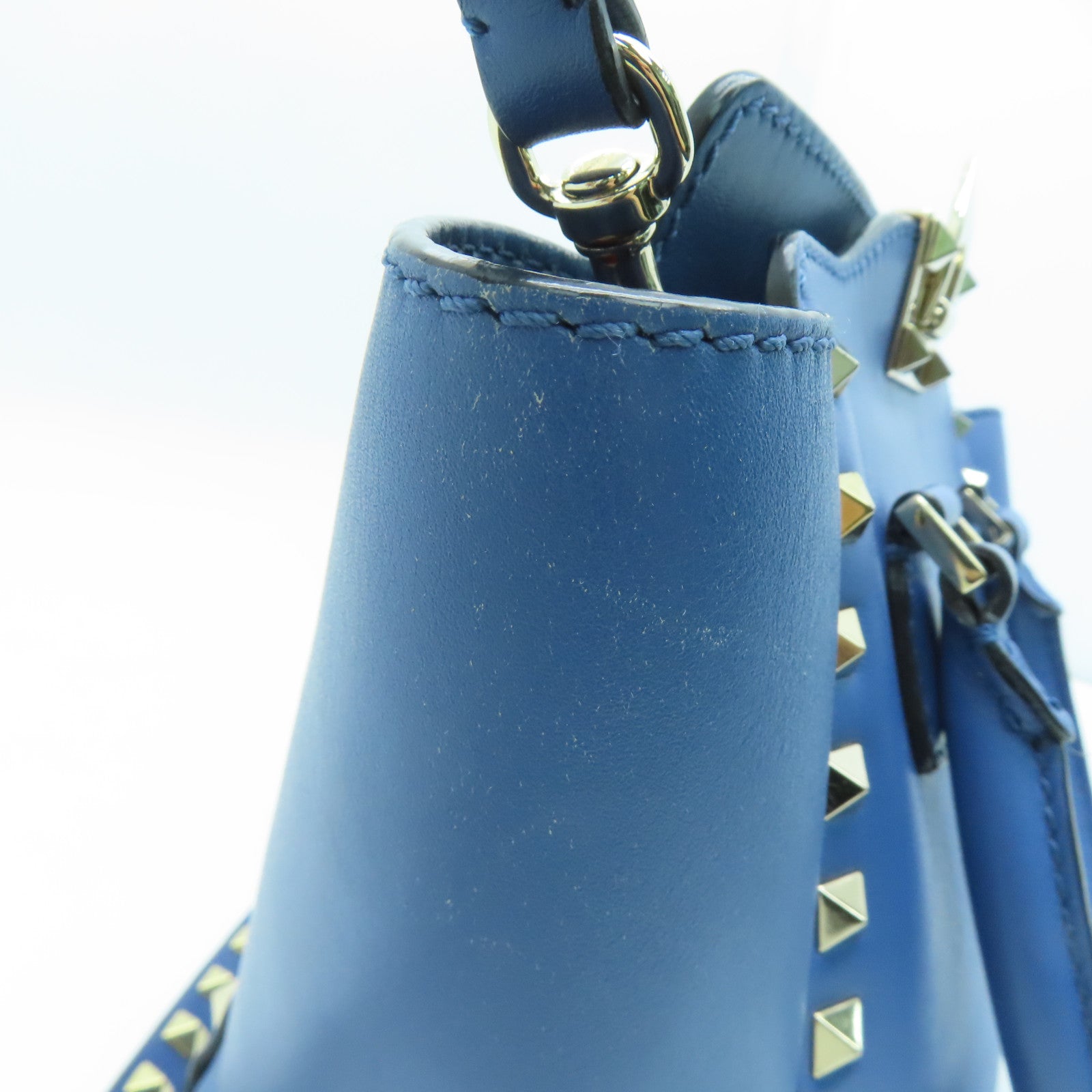 Valentino 牛皮皮革2Way Shoulder金扣手挽肩背两用袋蓝色