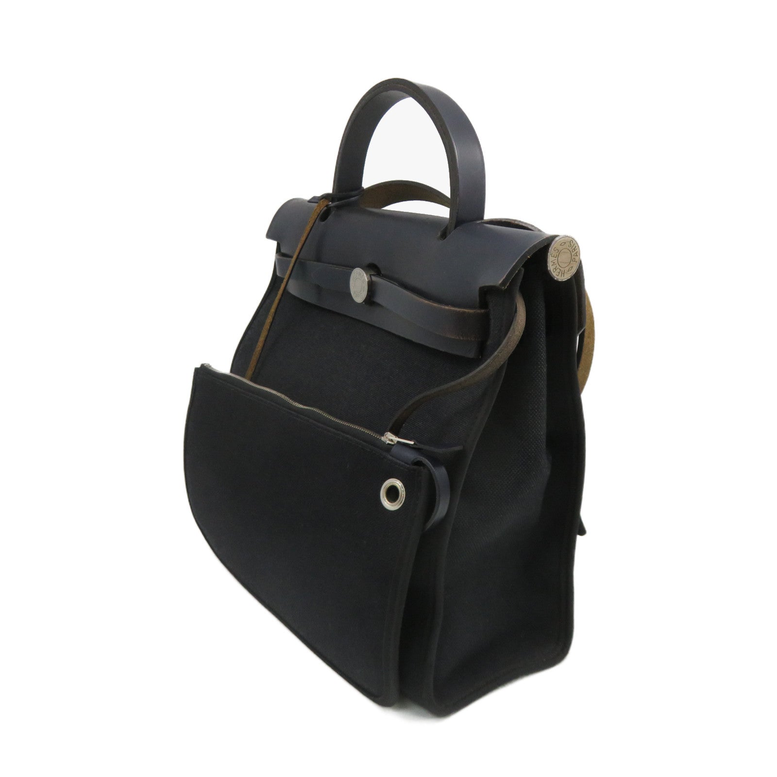 HERMES 【激減優惠】帆布銀扣Herbag PM 2Way Shoulder Bag手挽肩背兩用袋寶藍色