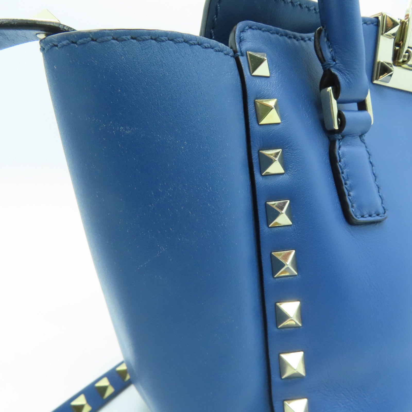 Valentino 牛皮皮革2Way Shoulder金扣手挽肩背两用袋蓝色