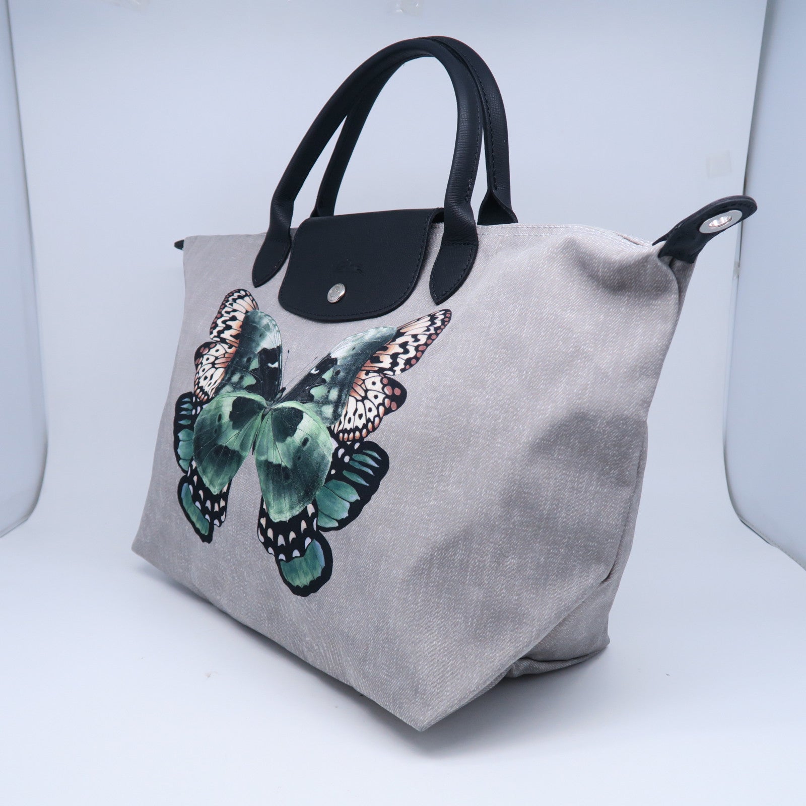 Longchamp 帆布Hand Bag銀扣手挽肩背兩用袋灰色