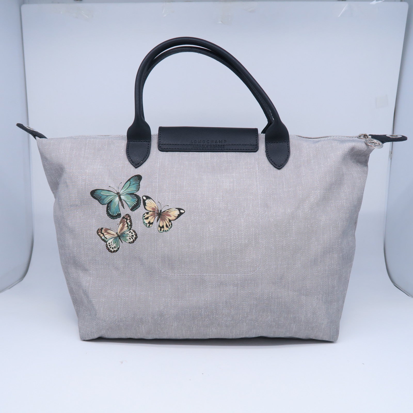 Longchamp 帆布Hand Bag銀扣手挽肩背兩用袋灰色