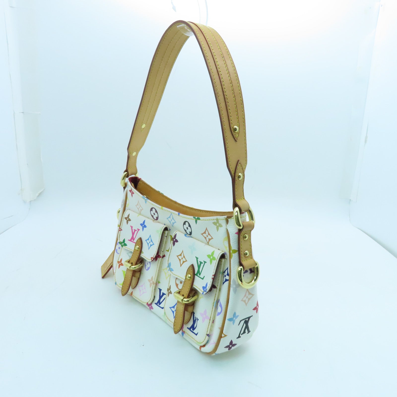 LOUIS VUITTON Monogram Multicolore Lodge PM Gold Buckle Shoulder Bag White