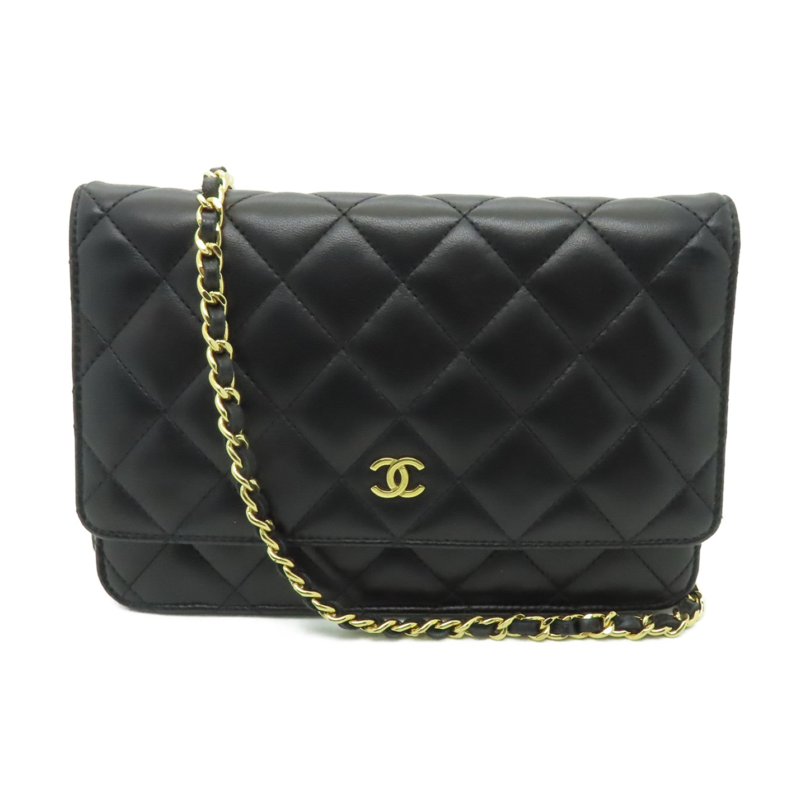 CHANEL 菱格羊皮皮革WOC Shoulder Bag金扣鏈帶肩背袋黒色