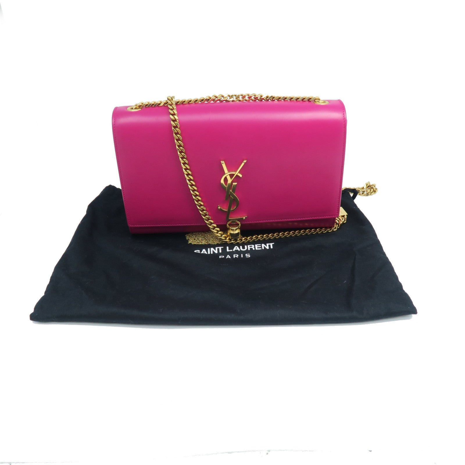 YVES SAINT LAURENT 牛皮皮革Kate金扣链带肩背袋粉红色