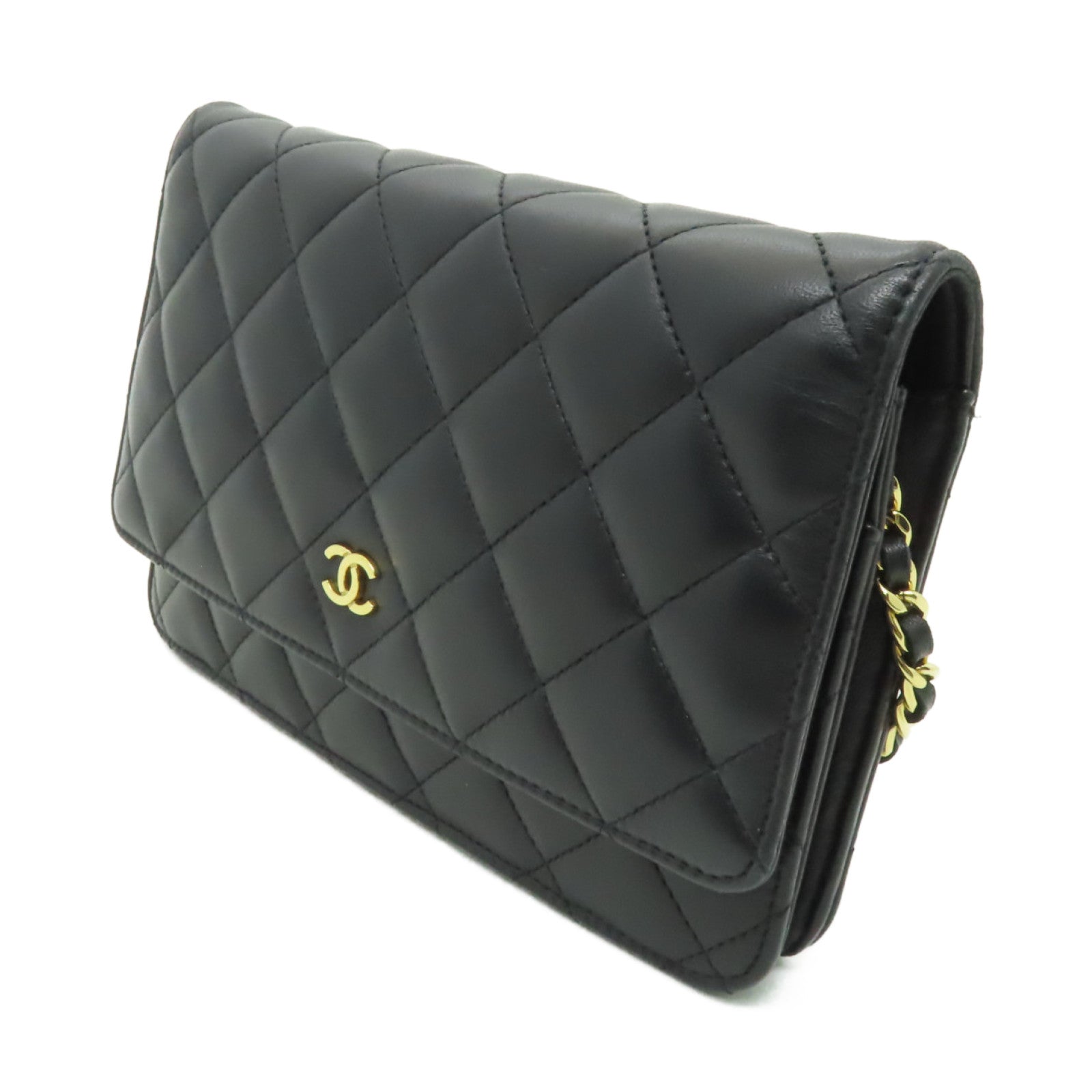 CHANEL 菱格羊皮皮革WOC Shoulder Bag金扣鏈帶肩背袋黒色