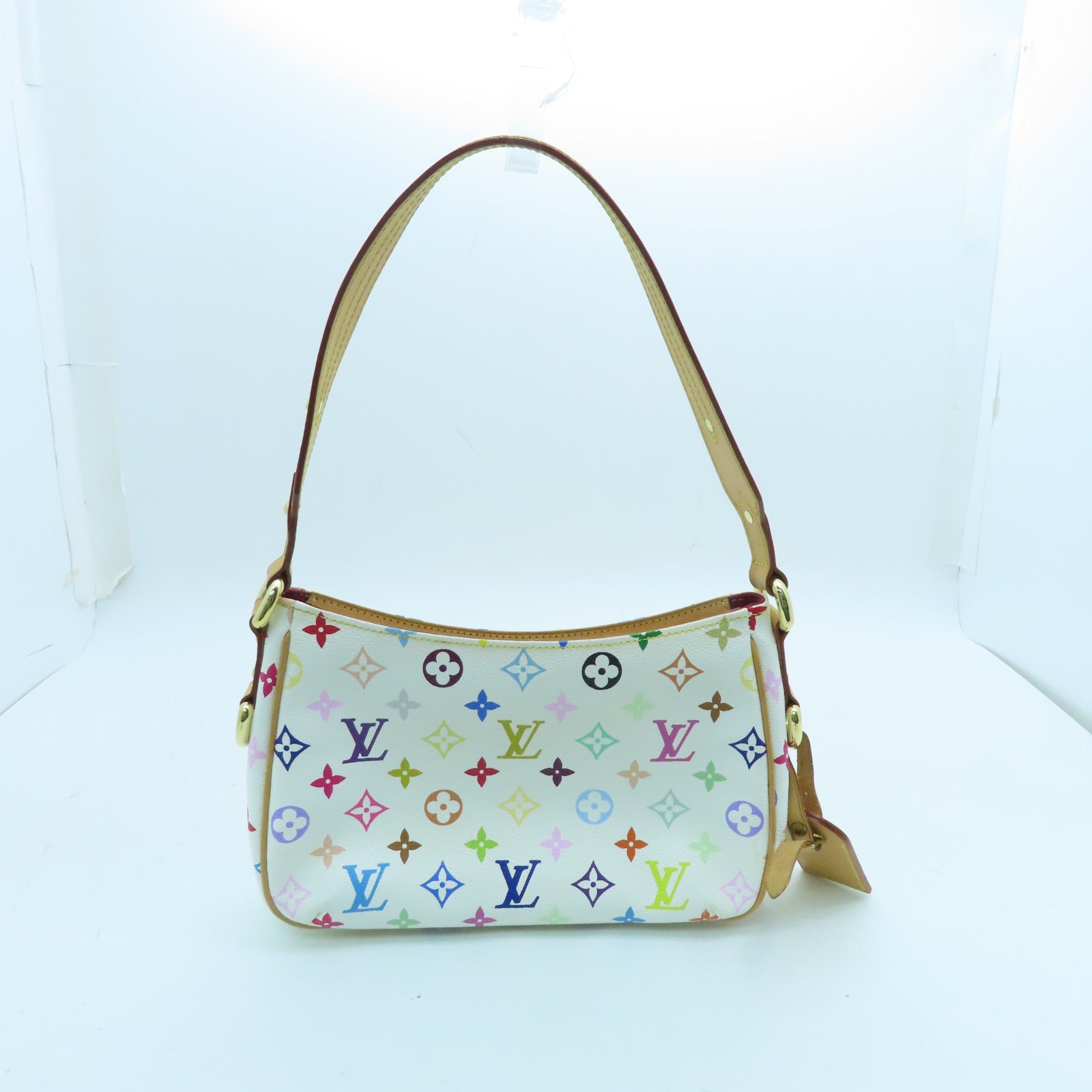 LOUIS VUITTON Monogram Multicolore Lodge PM Gold Buckle Shoulder Bag White