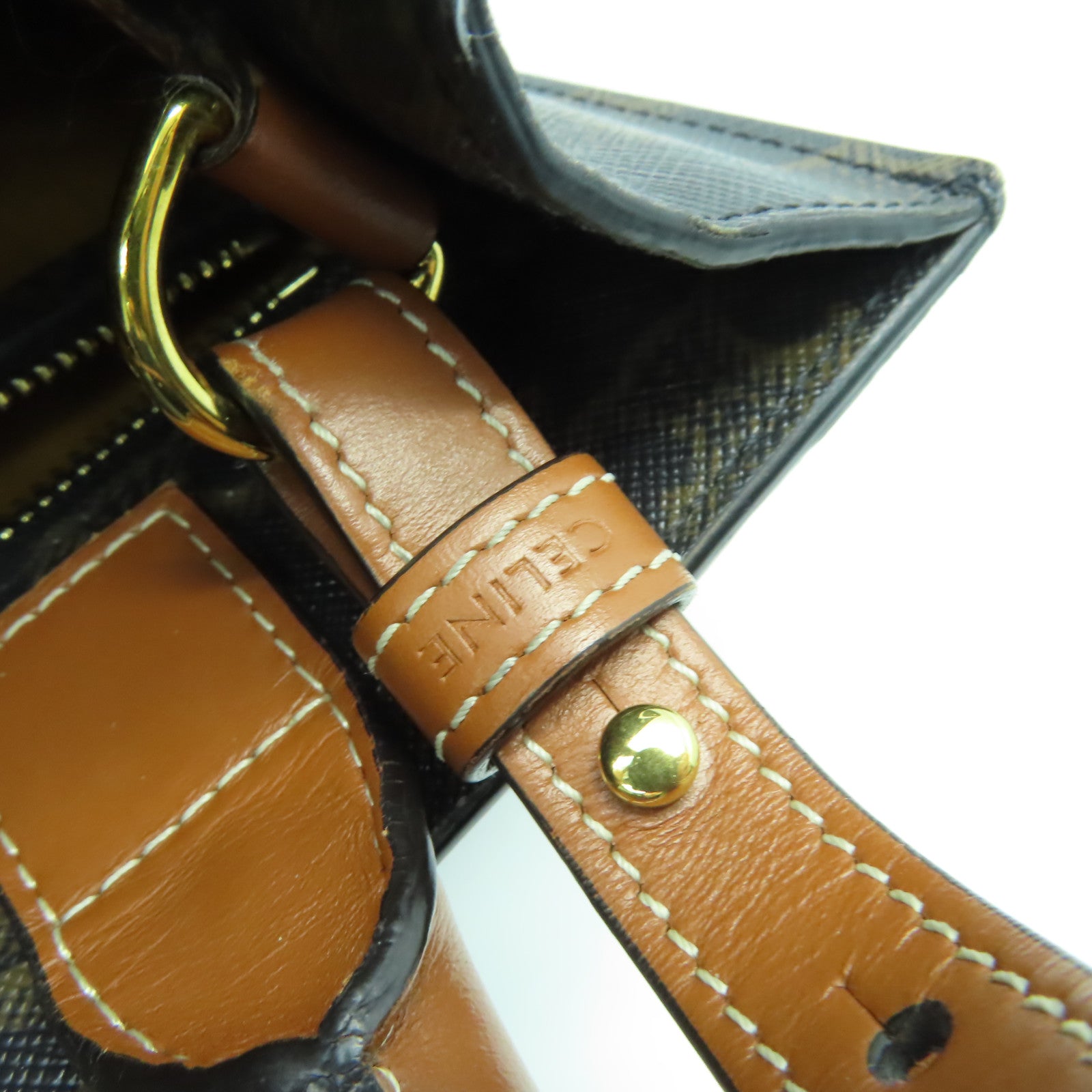 CELINE 塗層帆布Small Triomphe Cabas金扣手挽肩背兩用袋啡色