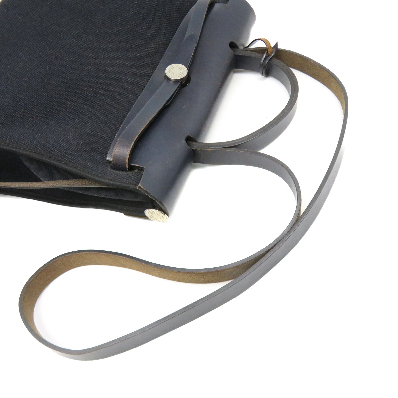 HERMES 【激減優惠】帆布銀扣Herbag PM 2Way Shoulder Bag手挽肩背兩用袋寶藍色