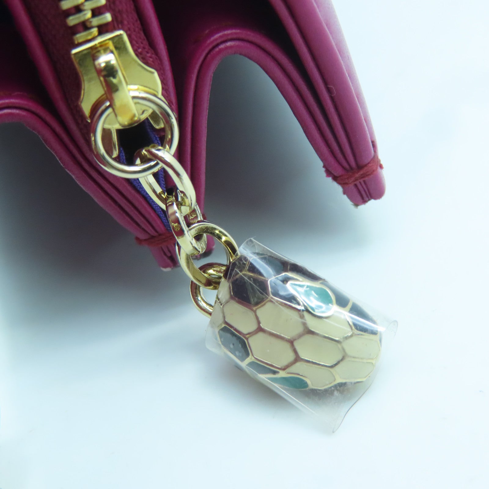 BVLGARI Cowhide Leather Serpenti Gold Buckle Chain Shoulder Bag Purple