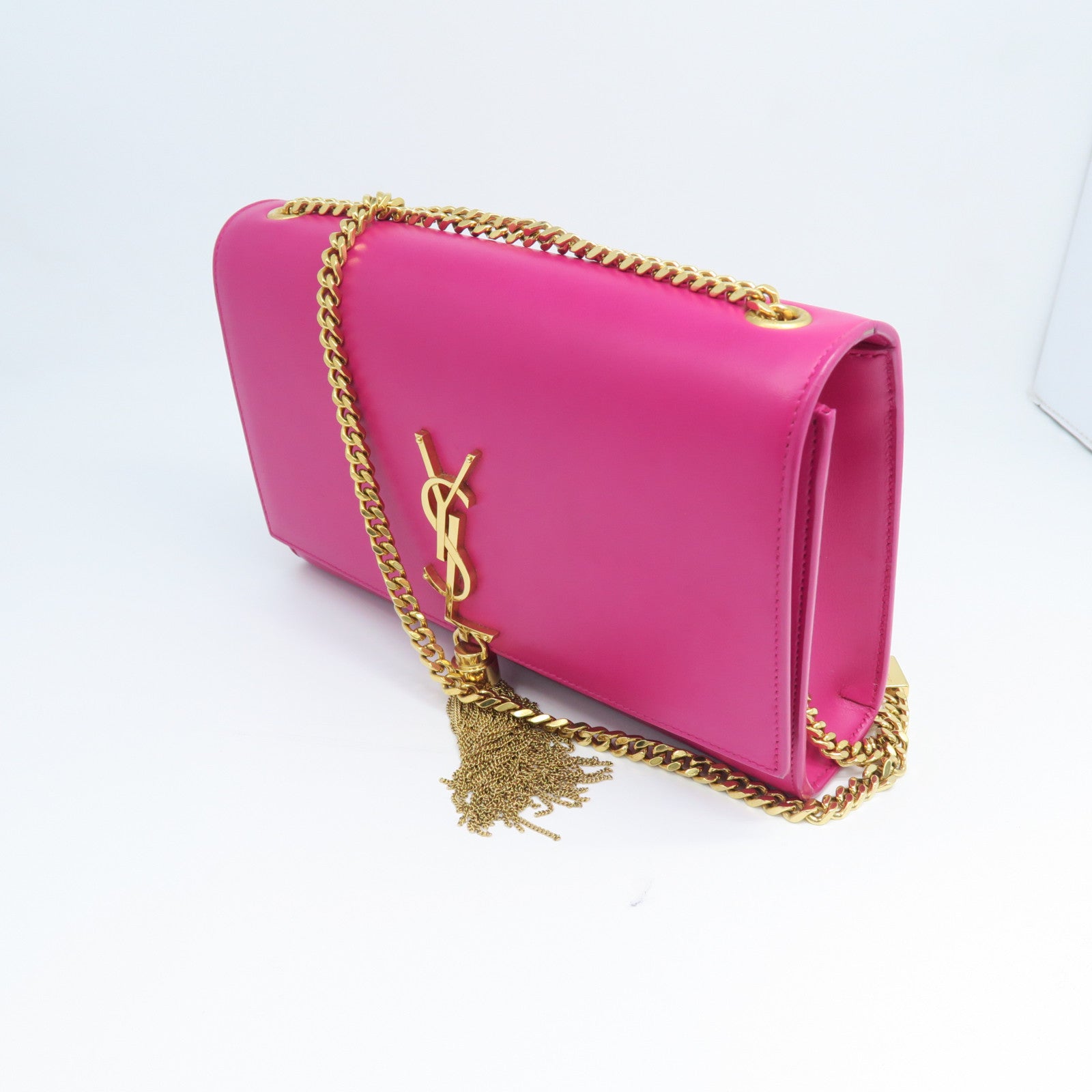 YVES SAINT LAURENT 牛皮皮革Kate金扣链带肩背袋粉红色