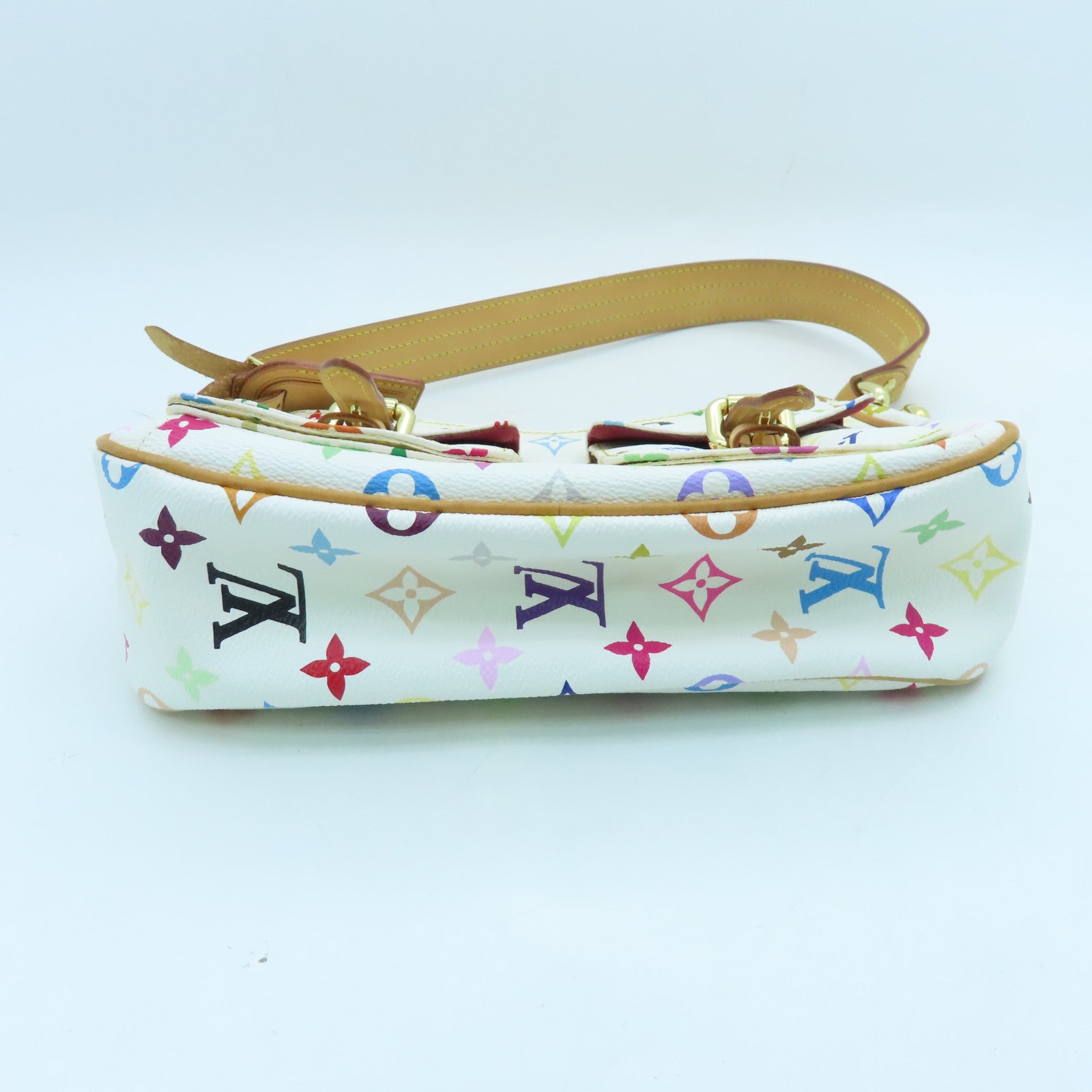 LOUIS VUITTON Monogram Multicolore Lodge PM Gold Buckle Shoulder Bag White