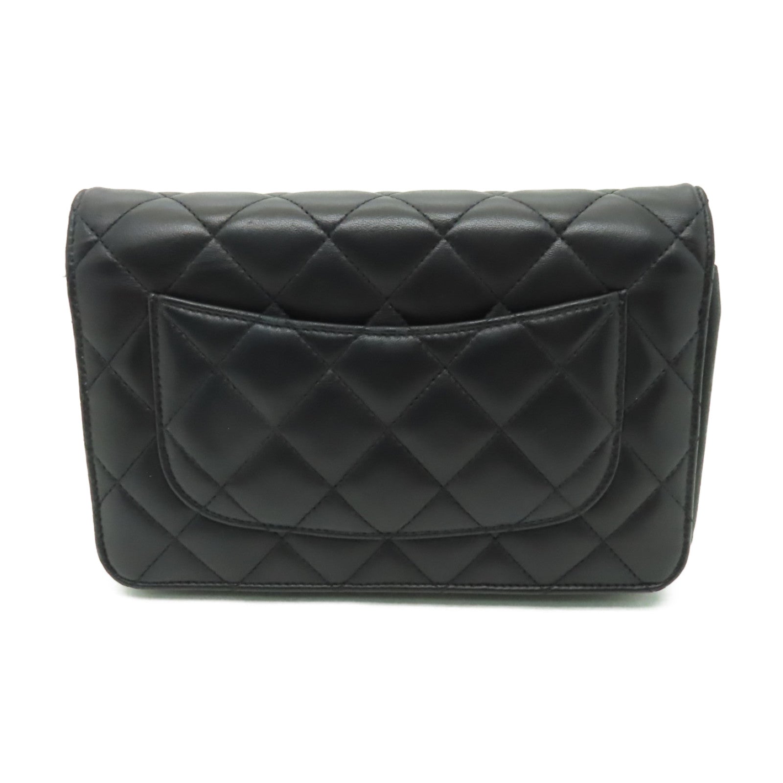 CHANEL 菱格羊皮皮革WOC Shoulder Bag金扣鏈帶肩背袋黒色