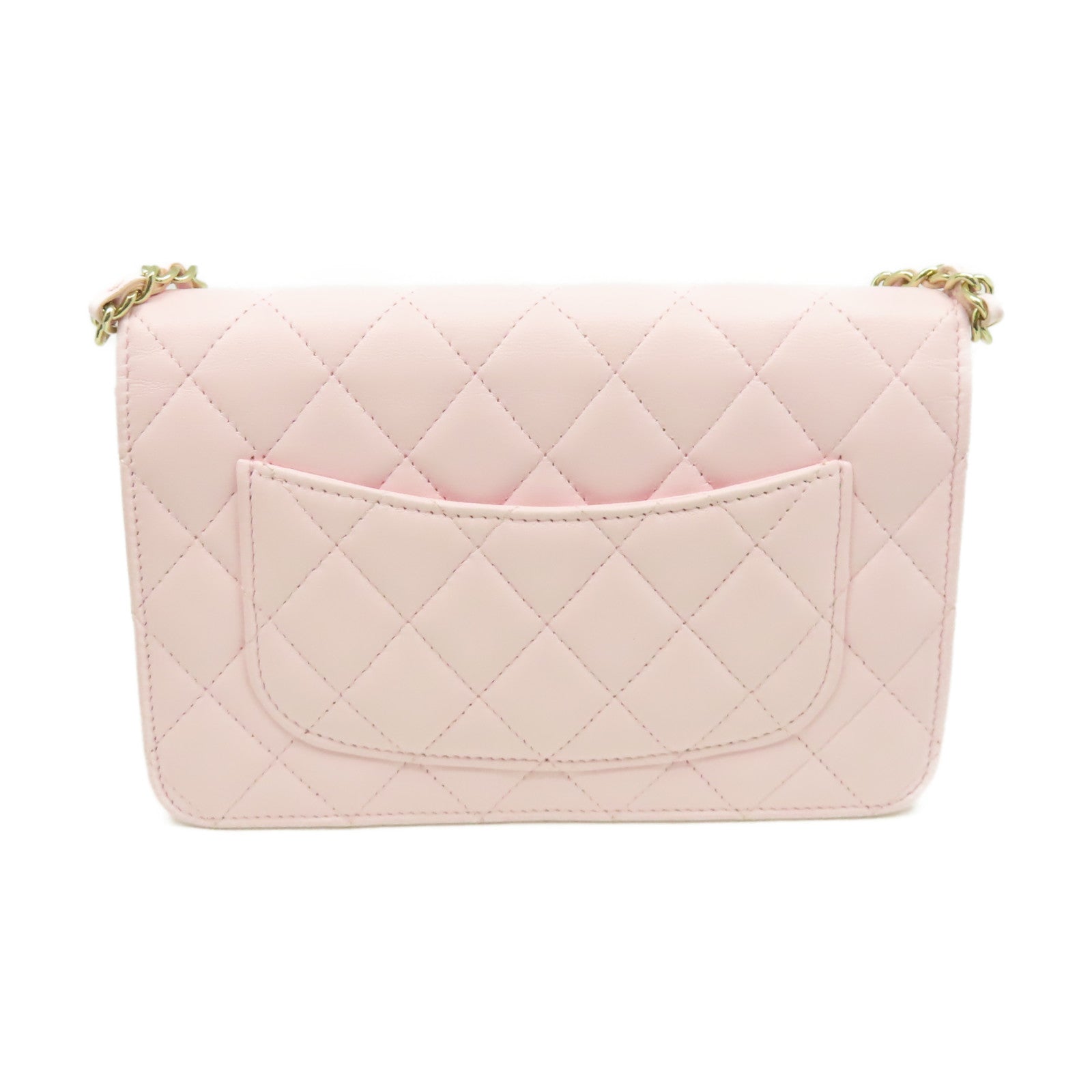 CHANEL 菱格牛皮皮革/仿珍珠Wallet On Chain Shoulder Bag金扣肩背袋粉紅色