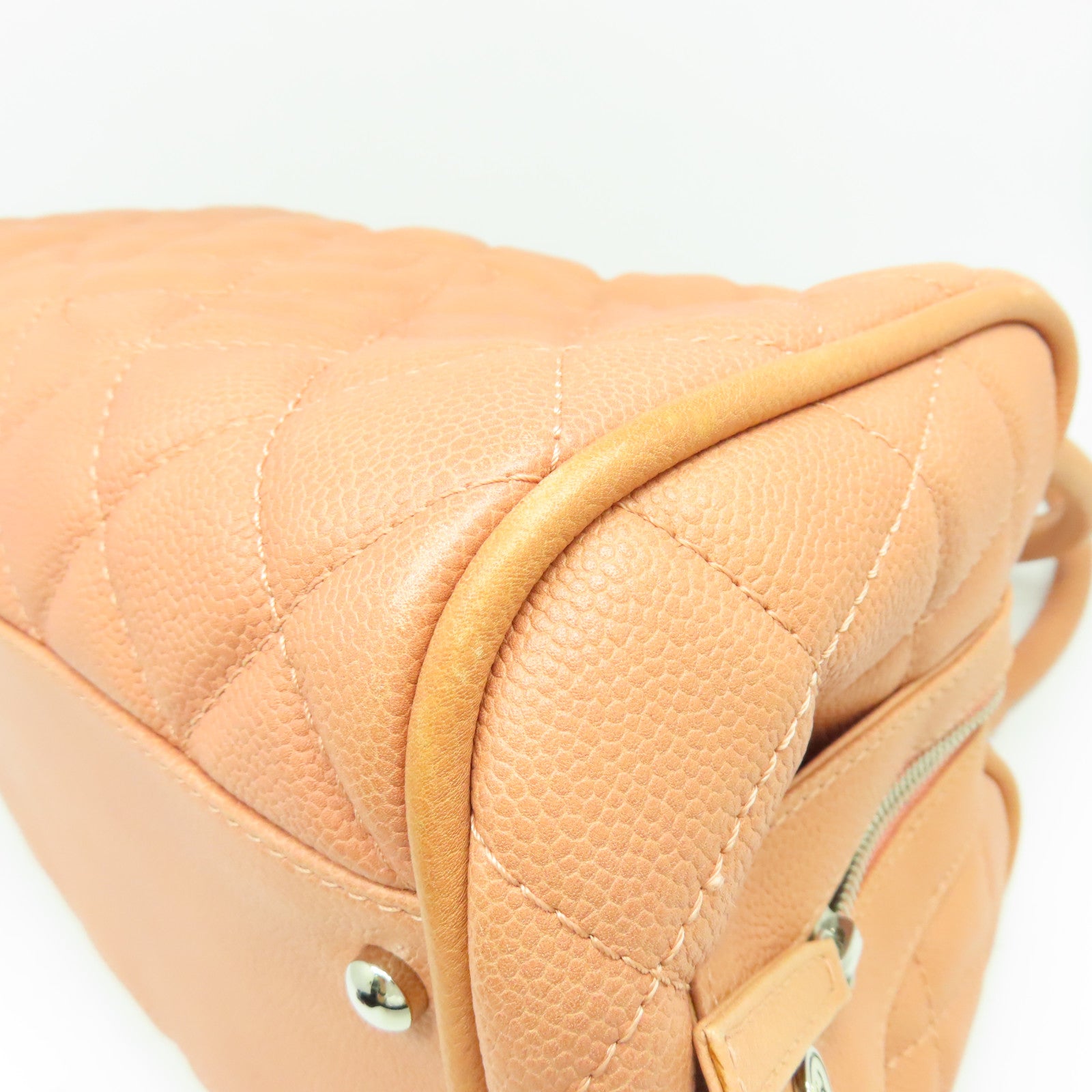 CHANEL 【激減優惠】菱格Caviar皮革Handbag銀扣手挽袋粉紅色