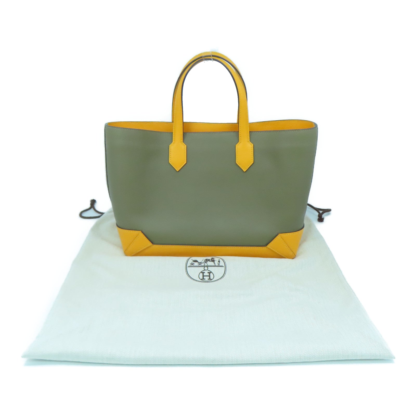 HERMES Epsom皮革/Evercolor皮革Maxi Box Cabas銀扣手挽袋灰色/橙色