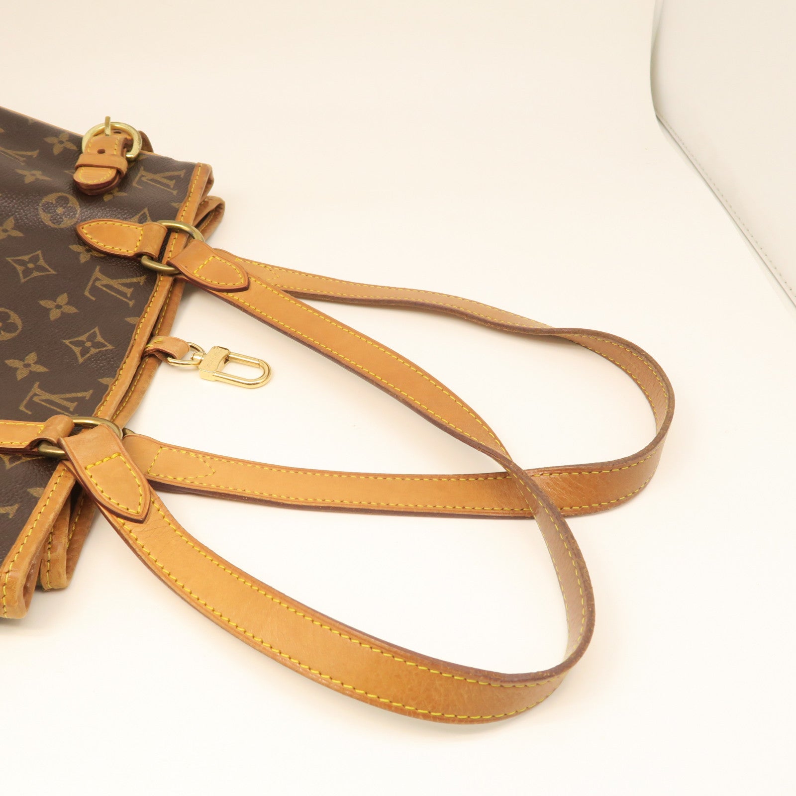 LOUIS VUITTON Monogram Batignolles Vertical Gold Buckle Handle Bag Brown