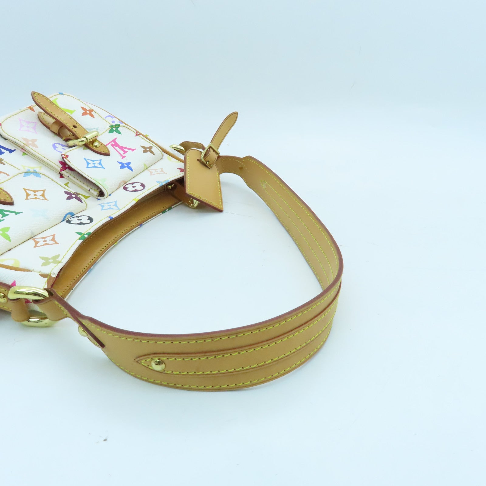 LOUIS VUITTON Monogram Multicolore Lodge PM Gold Buckle Shoulder Bag White
