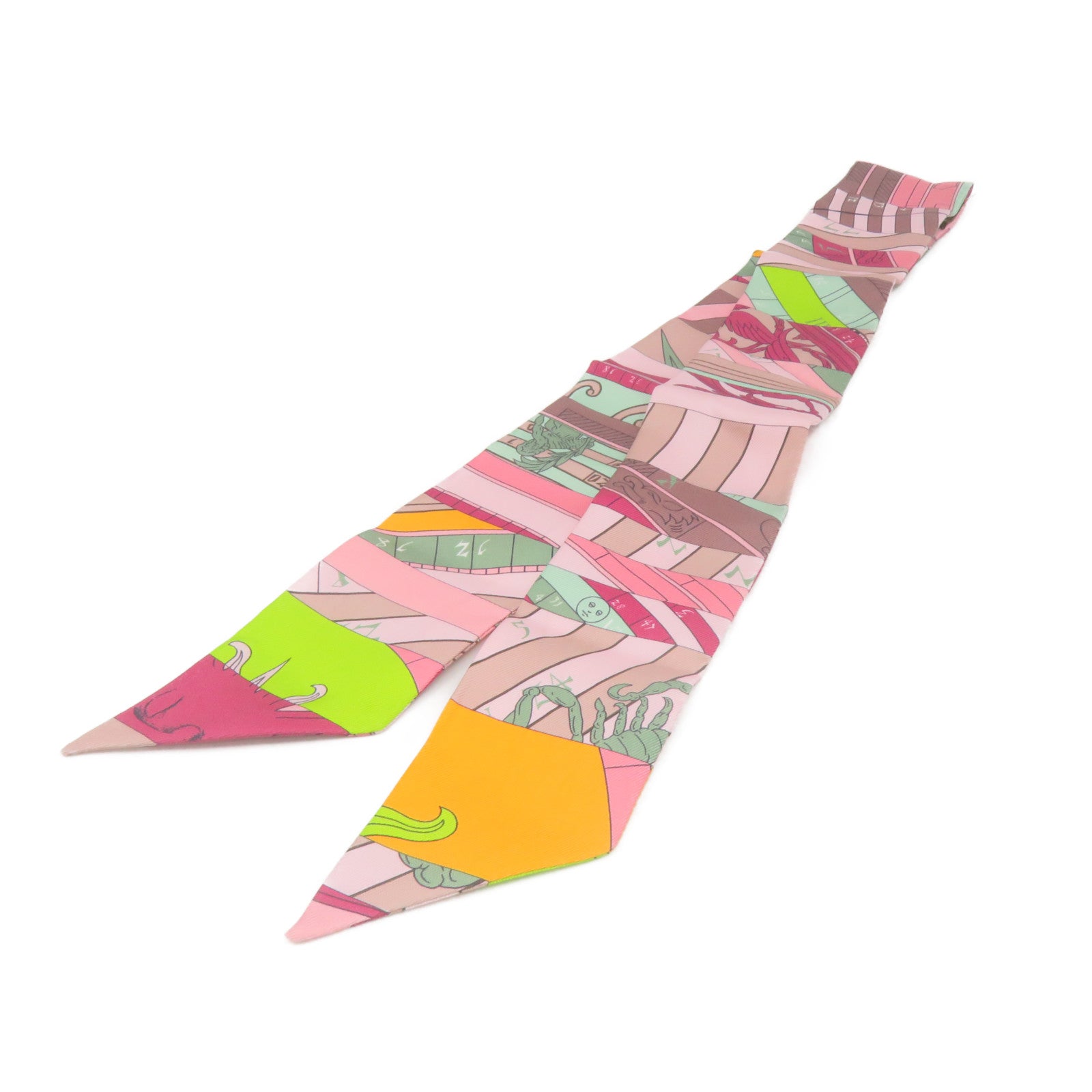 HERMES 絲質Twilly Scarf絲巾粉紅色/彩色