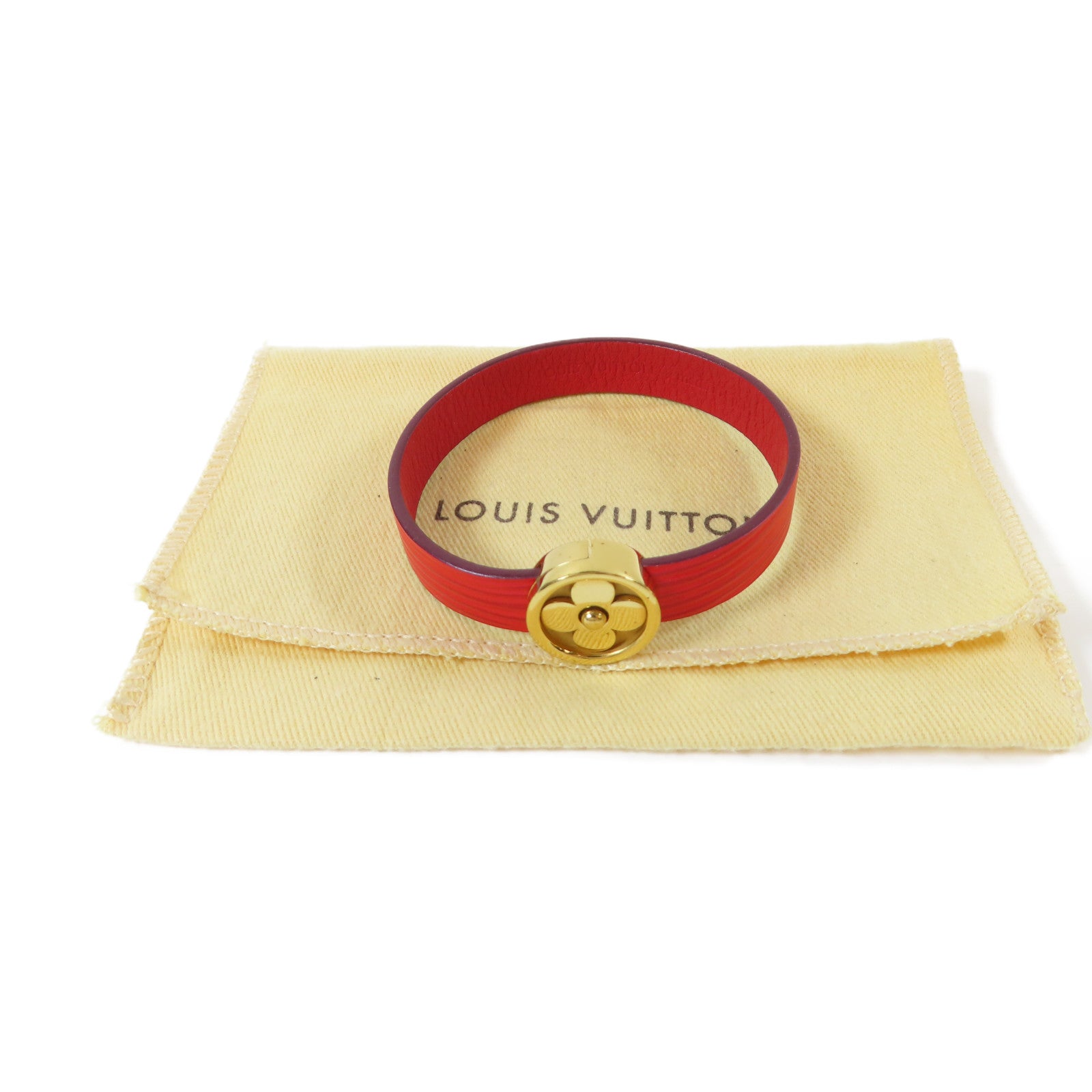 LOUIS VUITTON Epi Flower Action金扣手鐲紅色#17.5cm