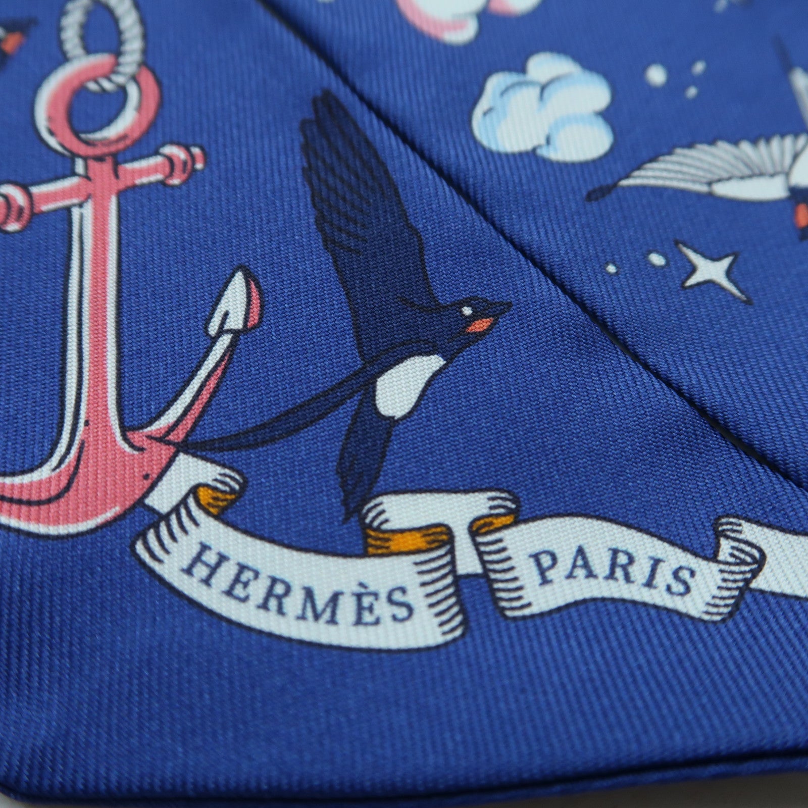 HERMES 絲質Twilly絲巾藍色