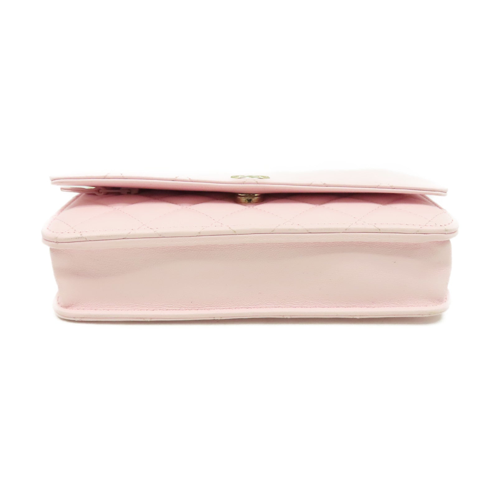 CHANEL 菱格牛皮皮革/仿珍珠Wallet On Chain Shoulder Bag金扣肩背袋粉紅色