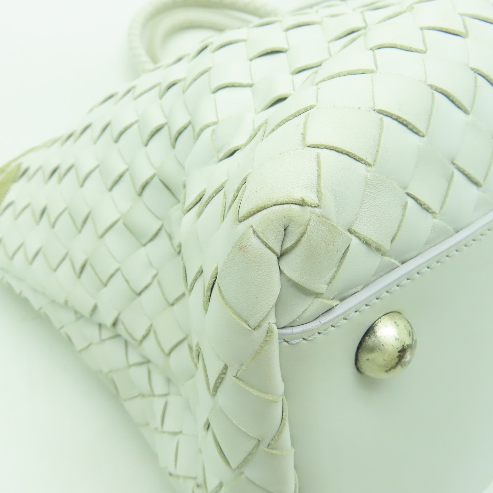 BOTTEGA VENETA 織紋皮革Shoulder Bag金扣肩背袋白色