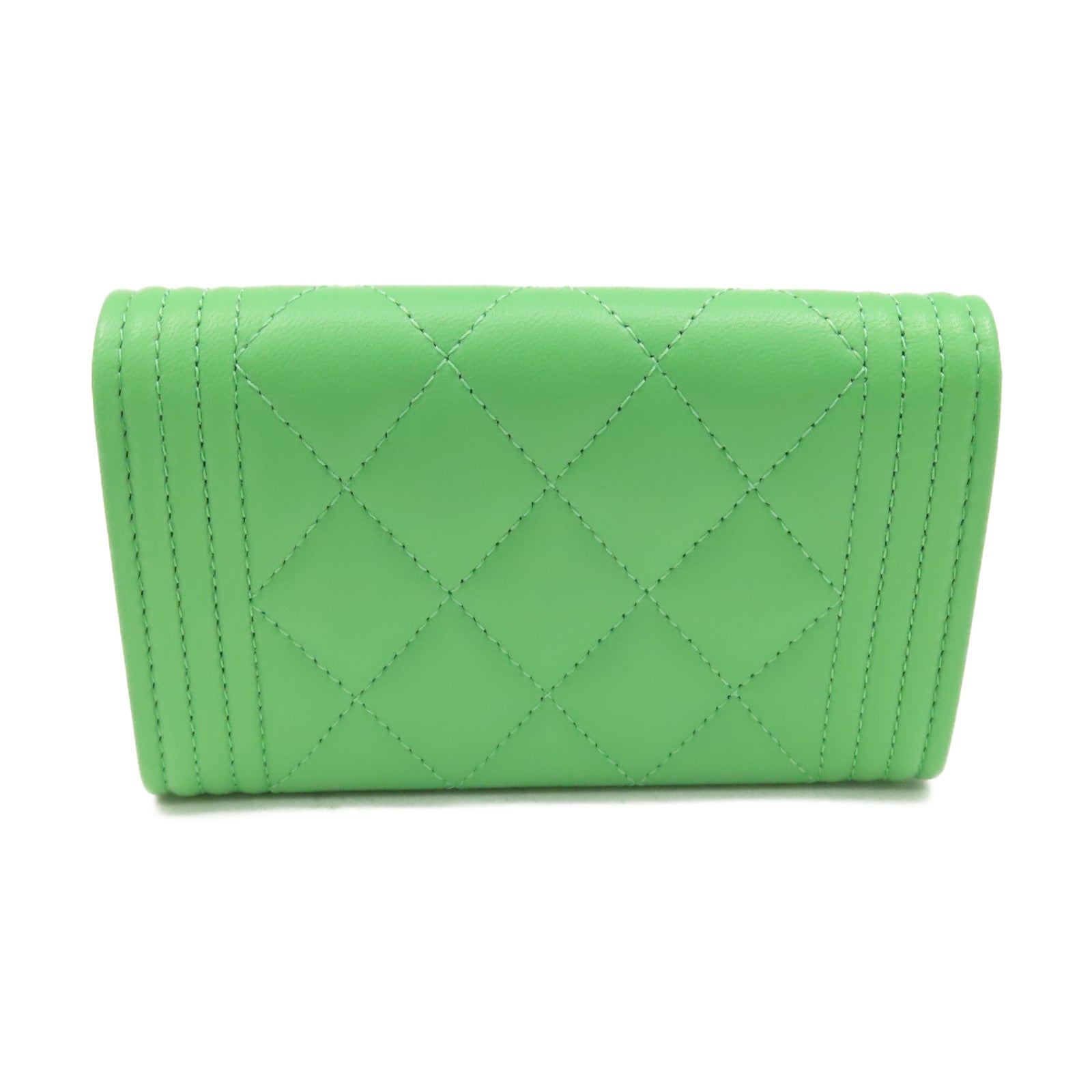 CHANEL 菱格牛皮皮革Card Case金扣卡片套綠色