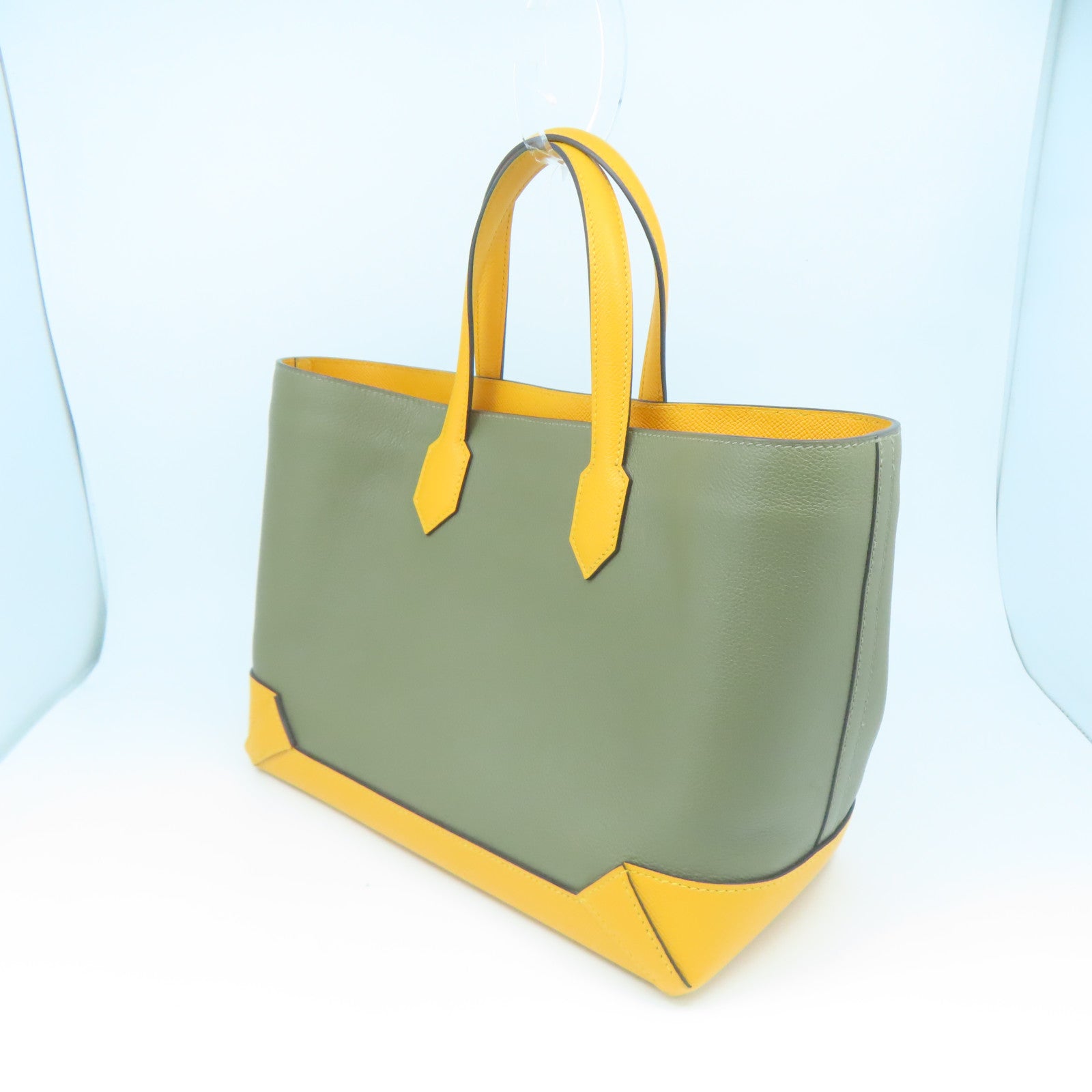 HERMES Epsom皮革/Evercolor皮革Maxi Box Cabas銀扣手挽袋灰色/橙色
