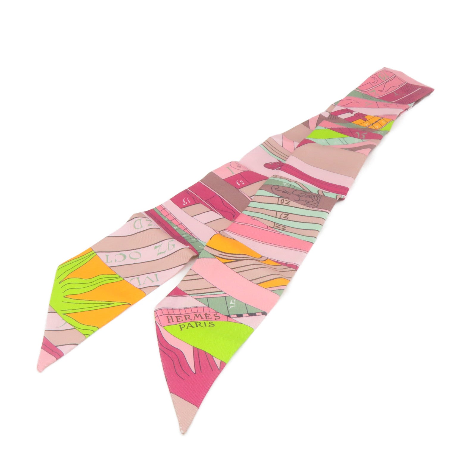 HERMES 絲質Twilly Scarf絲巾粉紅色/彩色