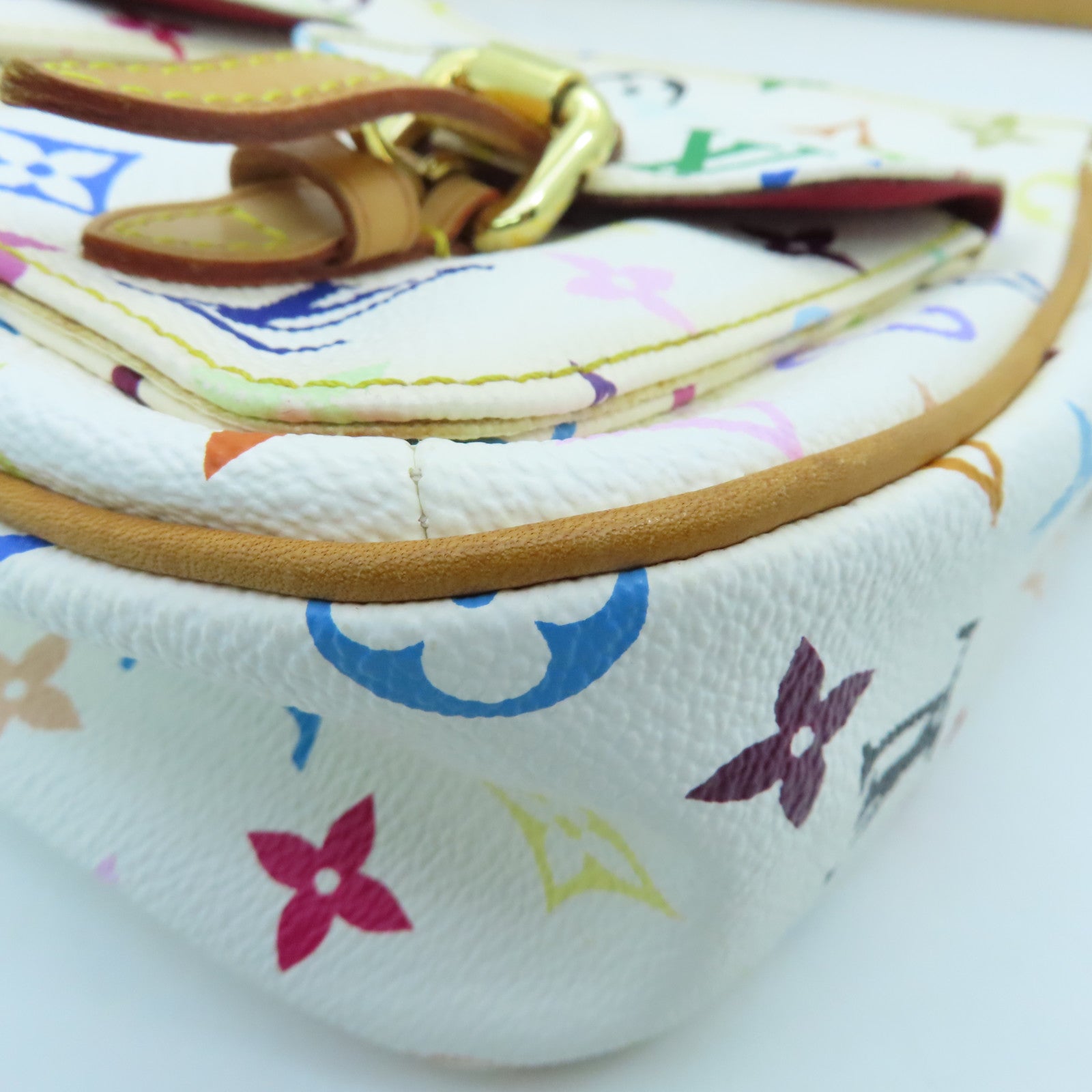 LOUIS VUITTON Monogram Multicolore Lodge PM Gold Buckle Shoulder Bag White