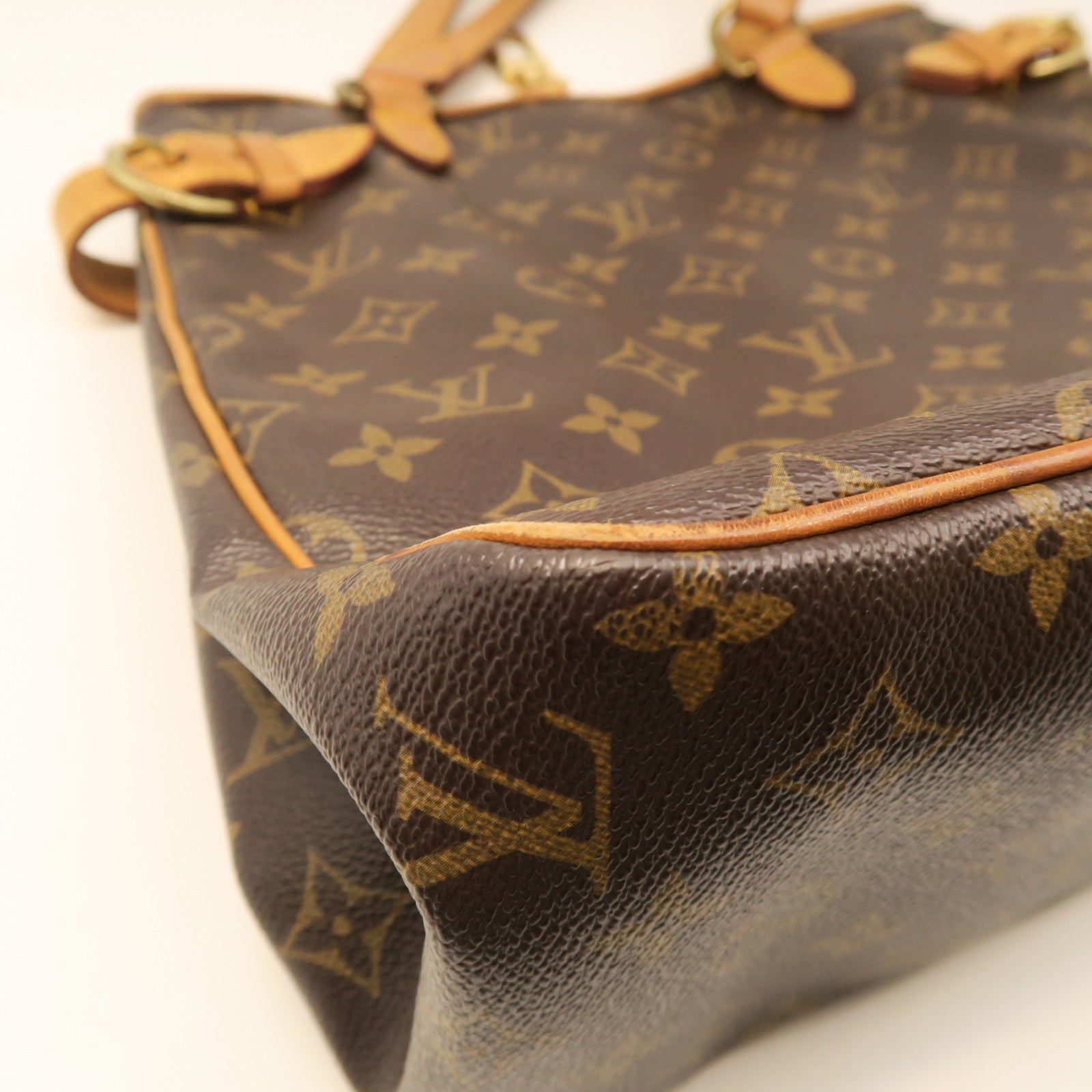 LOUIS VUITTON Monogram Batignolles Vertical Gold Buckle Handle Bag Brown